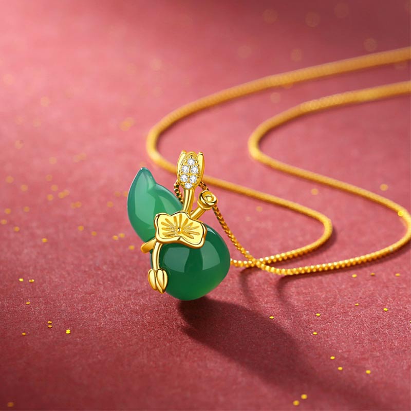 Unisex Cyan Jade Lotus Leaf Abundance Necklace