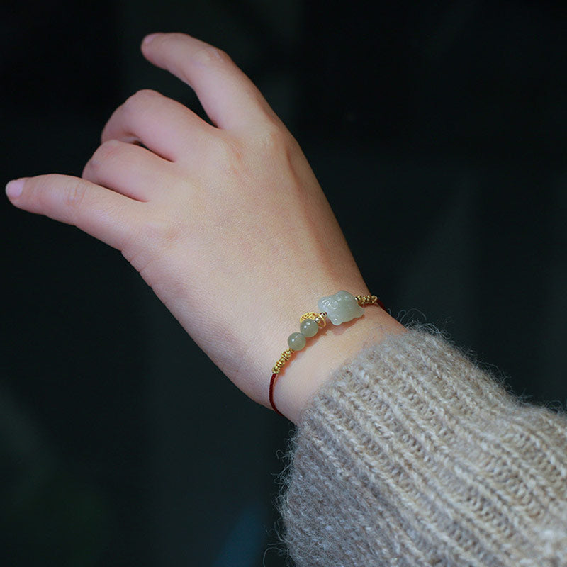Bracelet Tigre en Jade du Zodiaque Chinois 14-16 cm Fil Rouge Énergie