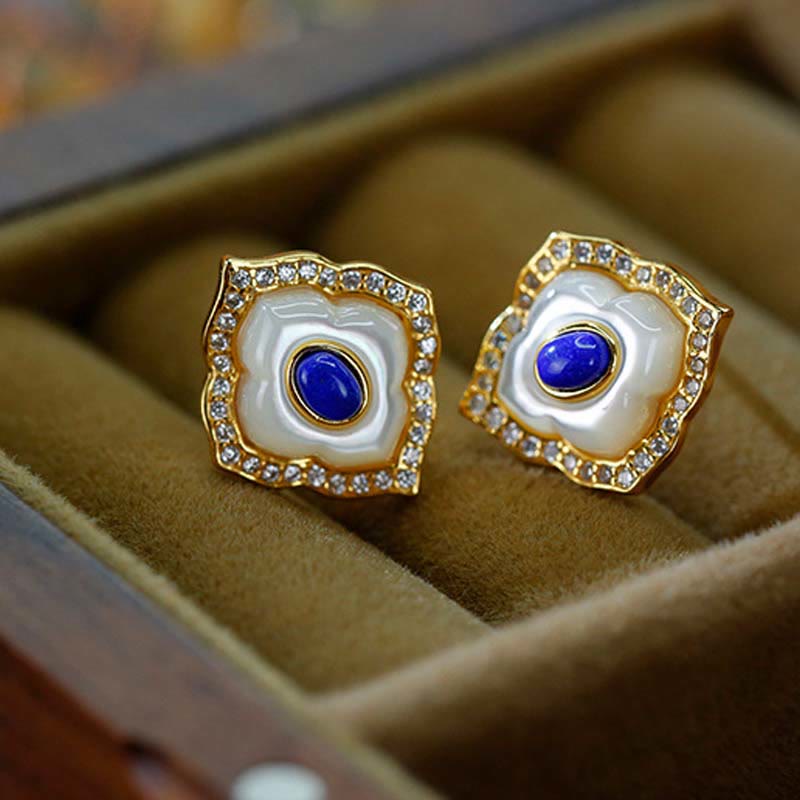 Ensemble collier et boucles d'oreilles spirituels en argent sterling et lazurite Tridacna