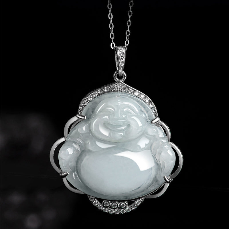 Collier en argent sterling 925 et jade | Bouddha rieur Abondance