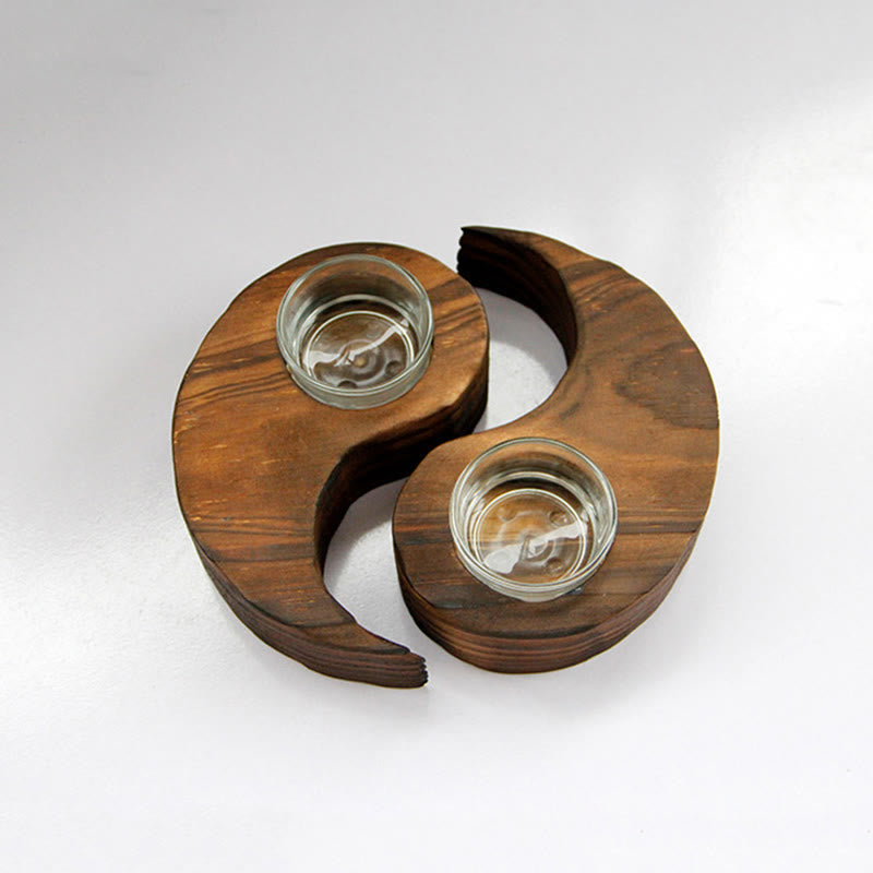 Bougeoir en bois Yin Yang pour rituels spirituels