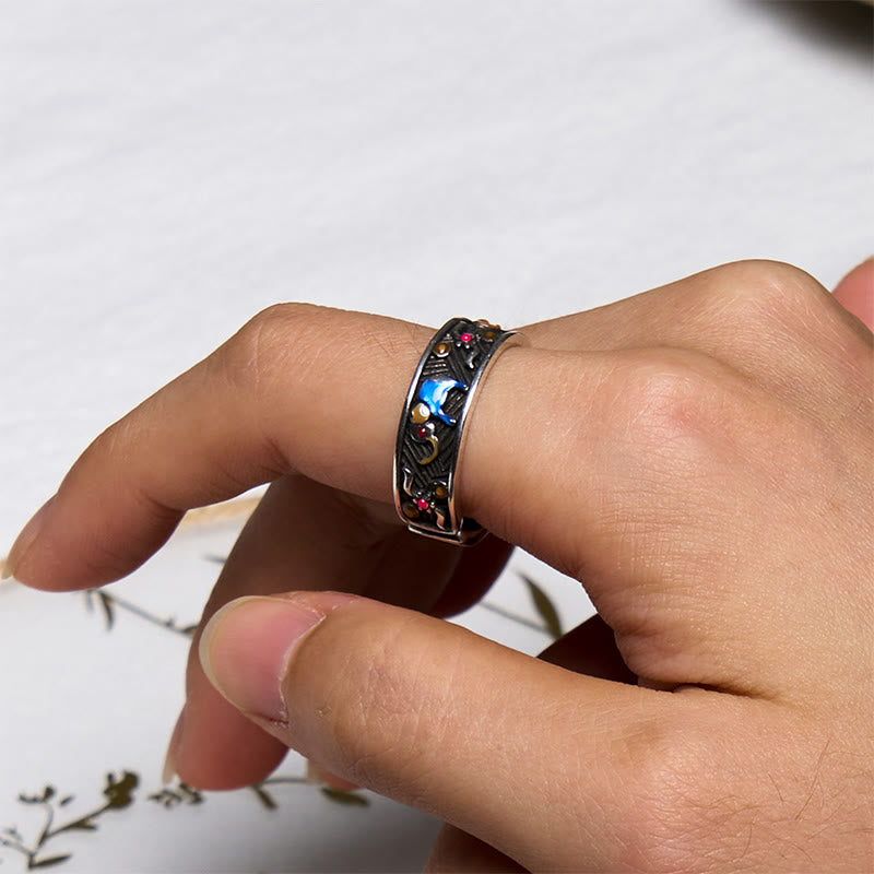 Bague ajustable en cuivre et argent représentant un éléphant coloré