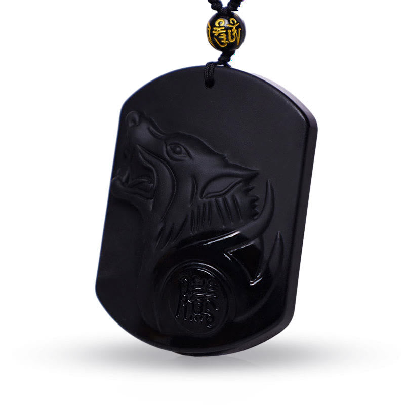 Collier pendentif de purification du loup en obsidienne noire