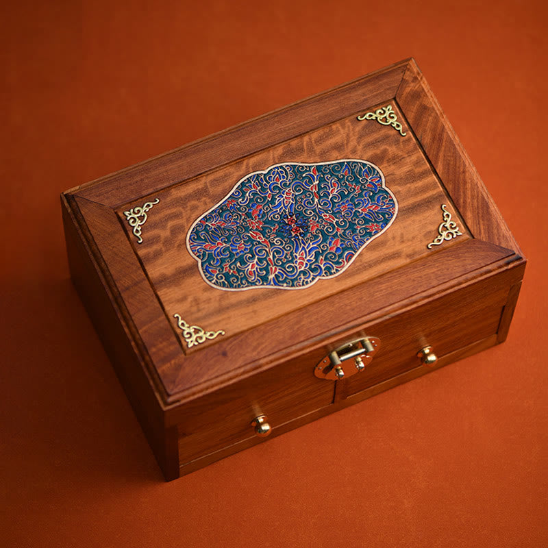 Coffret de rangement pour bijoux fait main en bois de santal rouge antique et palissandre
