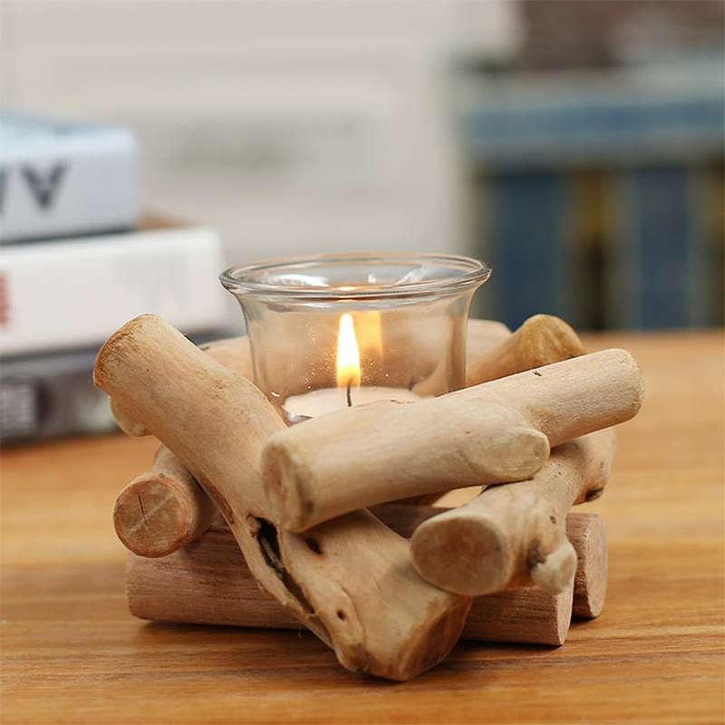 Wooden Spiritual Candlestick for Meditation Altar 14x14x8cm