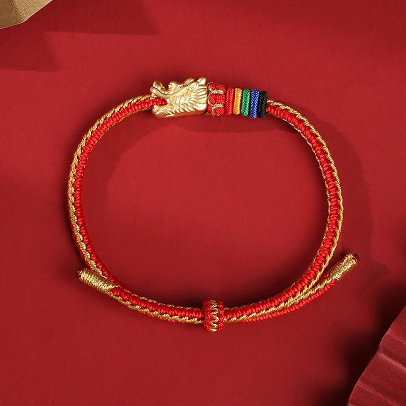 999 Sterling Silver Dragon Luck Bracelet Colorful Rope