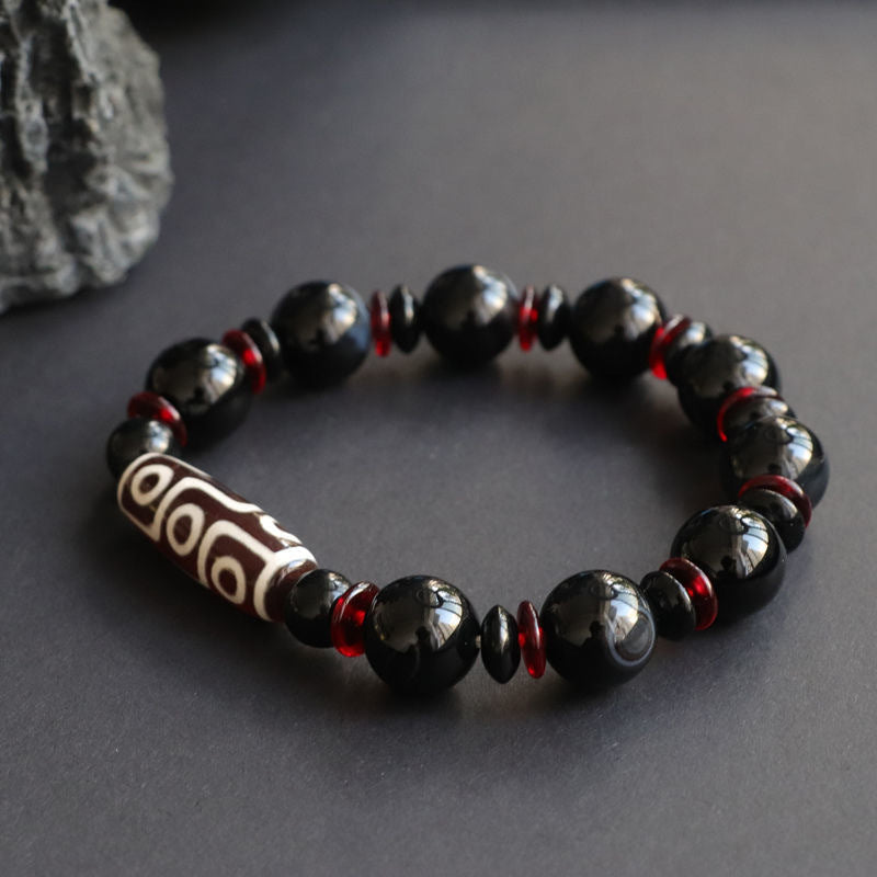 Bracelet de protection en perles dzi à neuf yeux en onyx noir