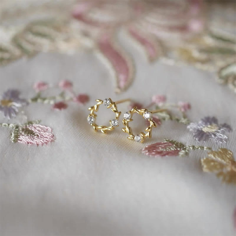 Boucles d'oreilles spirituelles en argent sterling 925, petite couronne de fleurs bénies