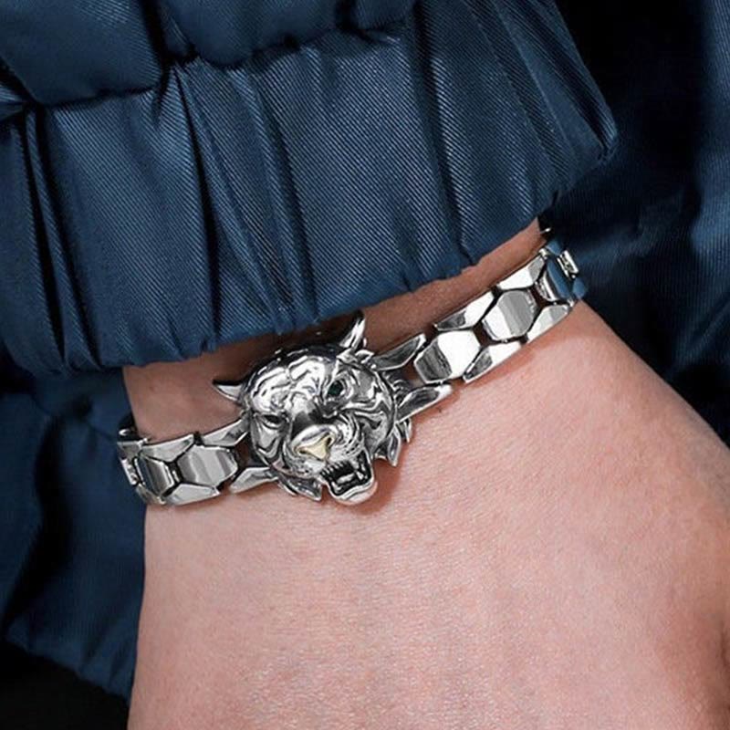 Bracelet de guérison en cuivre avec tête de tigre pour l'équilibre et la chance