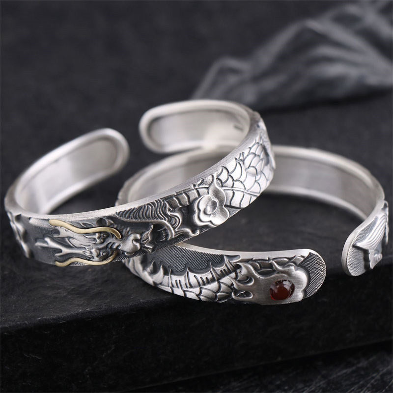 999 Sterling Silver Dragon Strength Protection Bracelet
