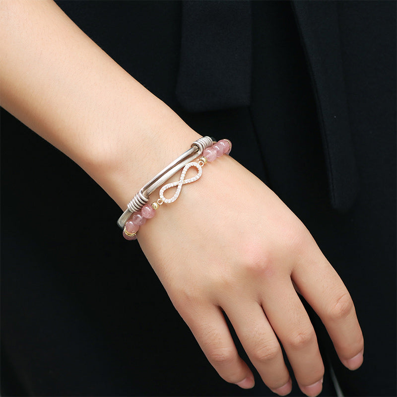Bracelet spirituel de positivité en quartz fraise naturel de 7 mm