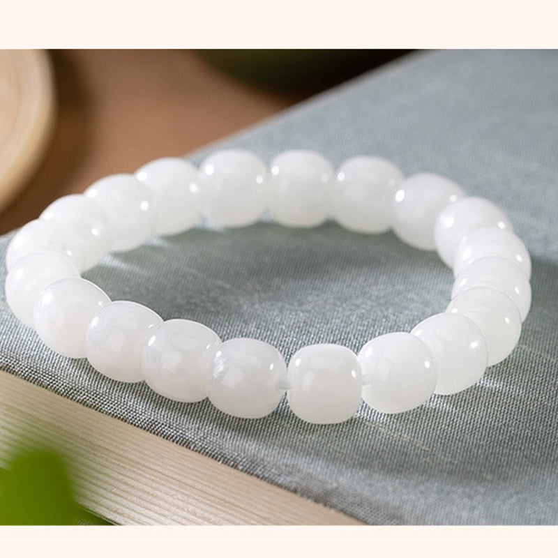 Bracelet de protection en jade blanc de 8 mm pour le bonheur et la chance