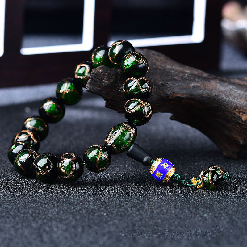 Bracelet de guérison tibétain en agate veine de dragon 14 mm