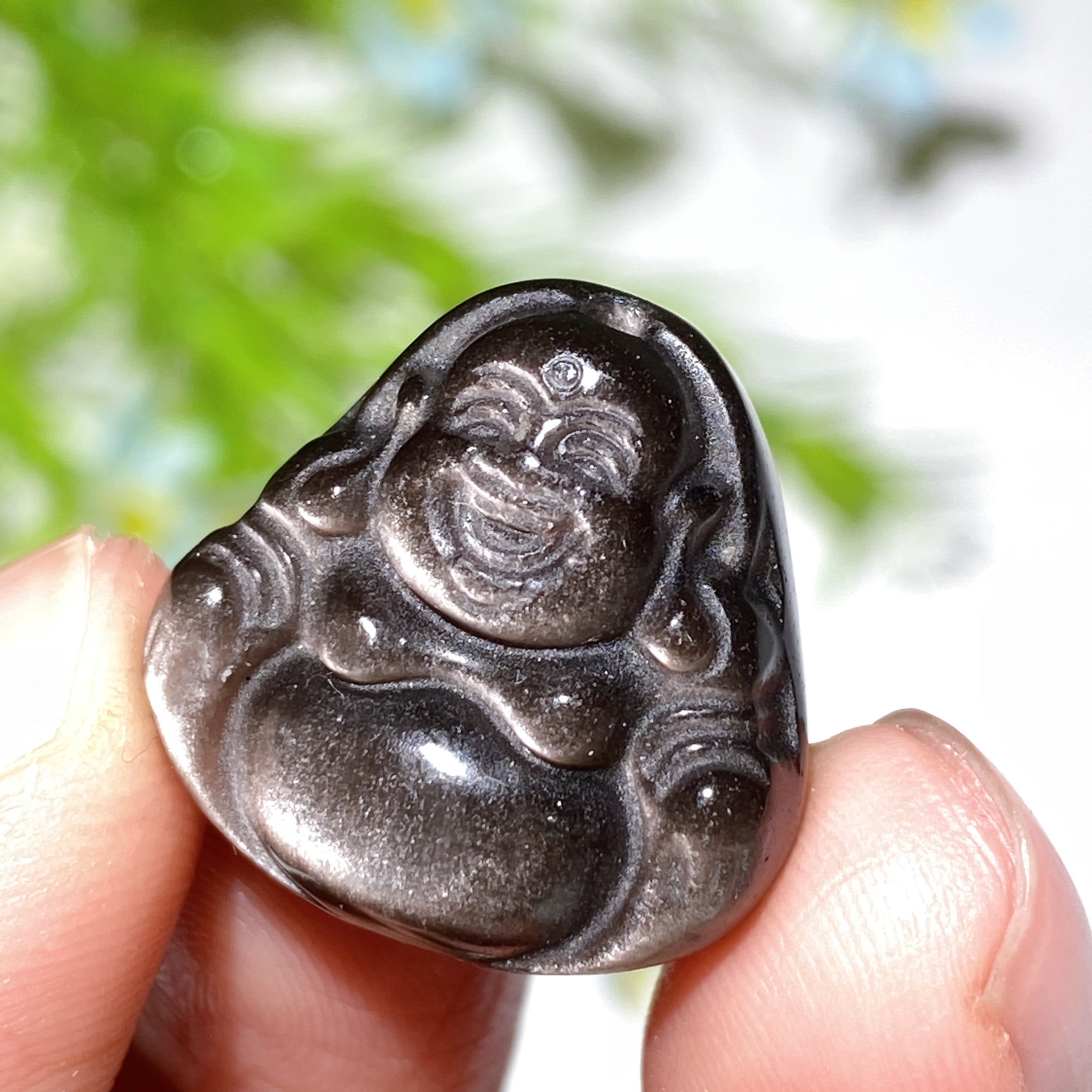 2cm Silver Obsidian Buddha Pendant for Spiritual Healing