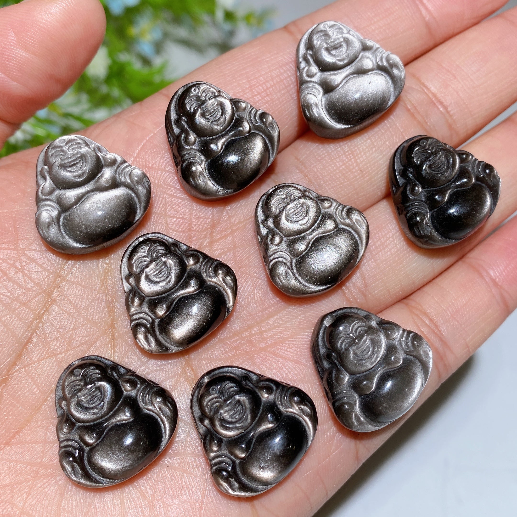 2cm Silver Obsidian Buddha Pendant for Spiritual Healing