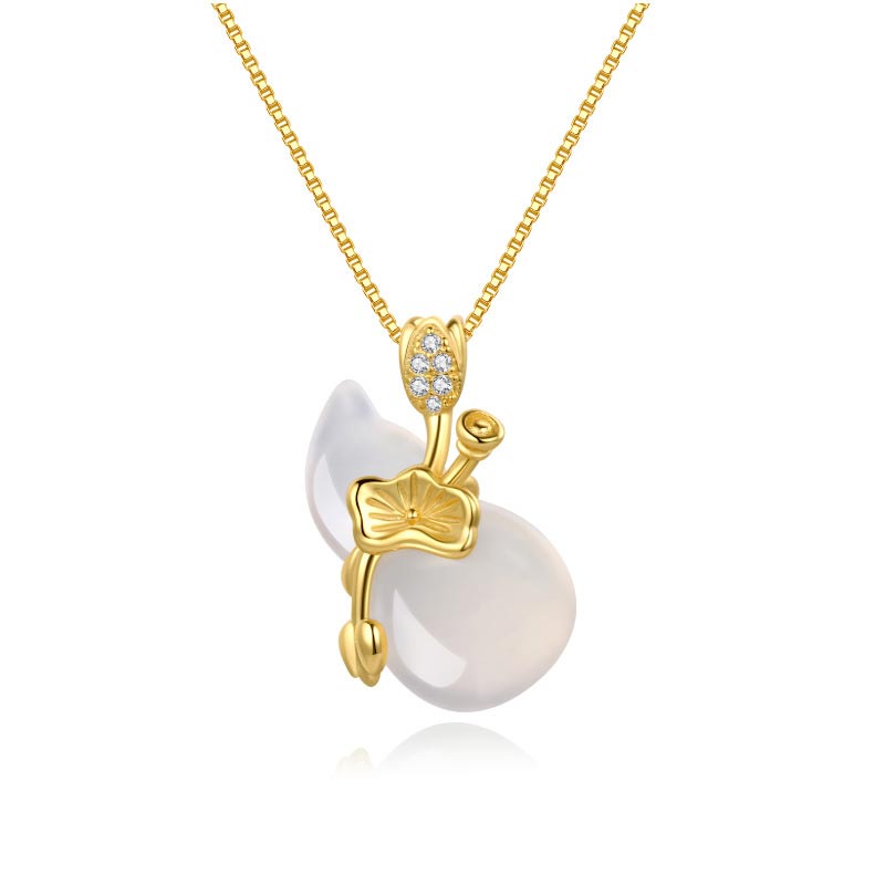 Collier unisexe en jade cyan avec feuille de lotus