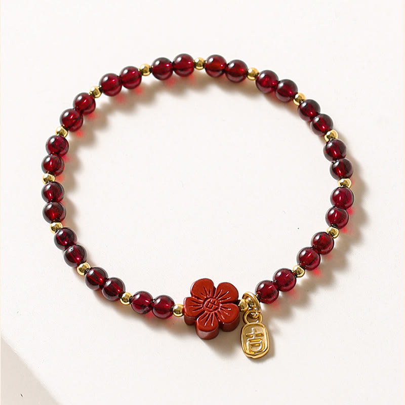 Bracelet Calme Fleur Grenat Cinabre Or 14 carats