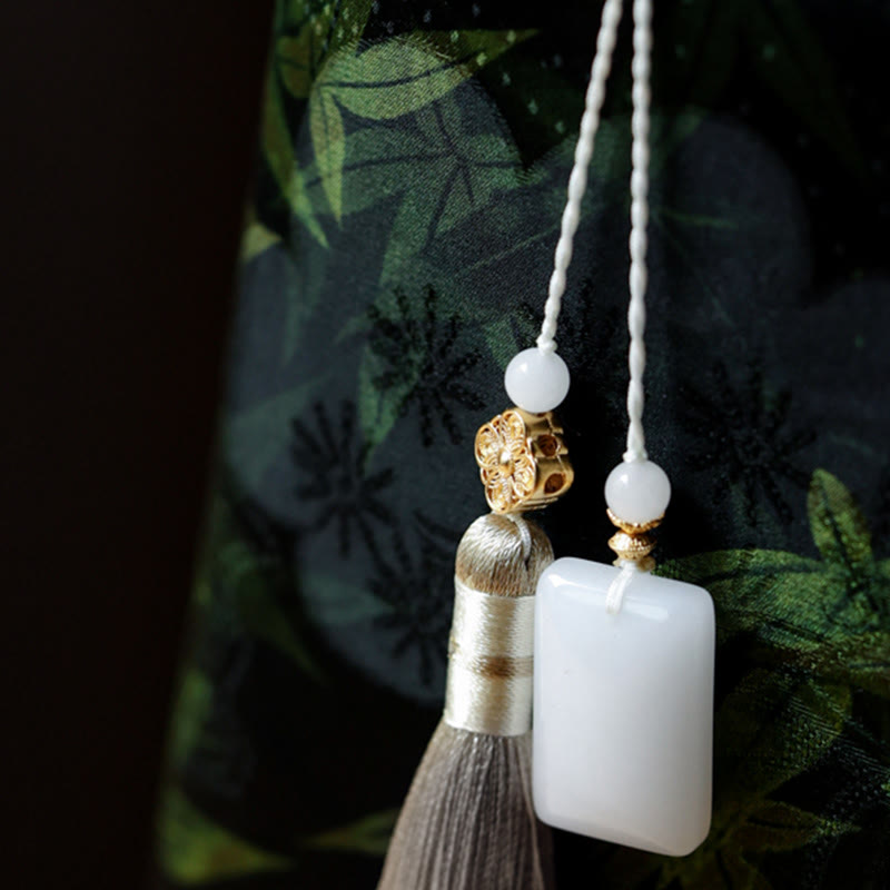 Sac à main en bambou avec motif papillon et poisson koï et poignées en jade