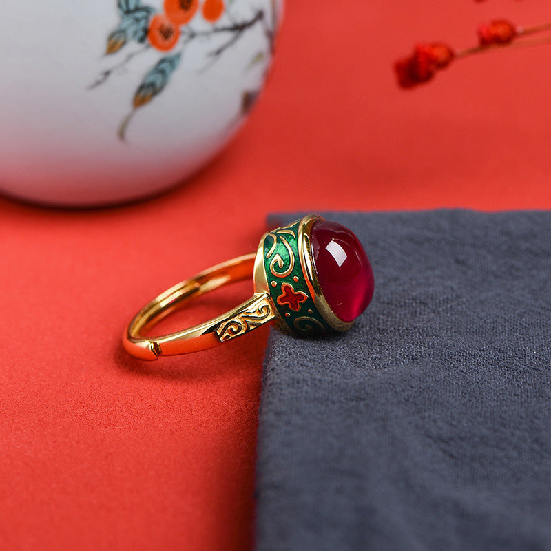Bague courage réglable en argent et corindon rouge, bijou spirituel