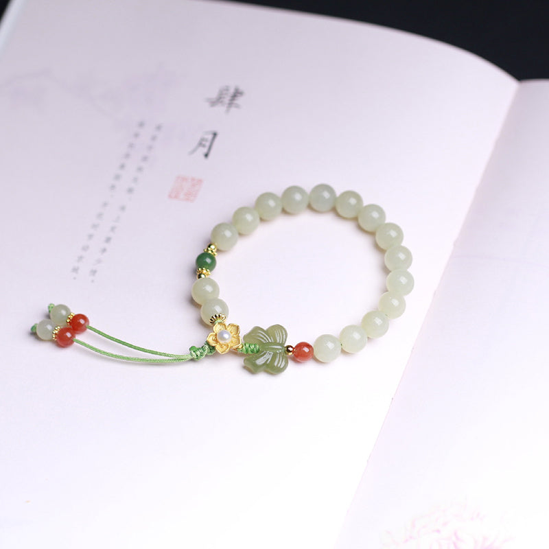Bracelet porte-bonheur papillon en jade en argent sterling 925