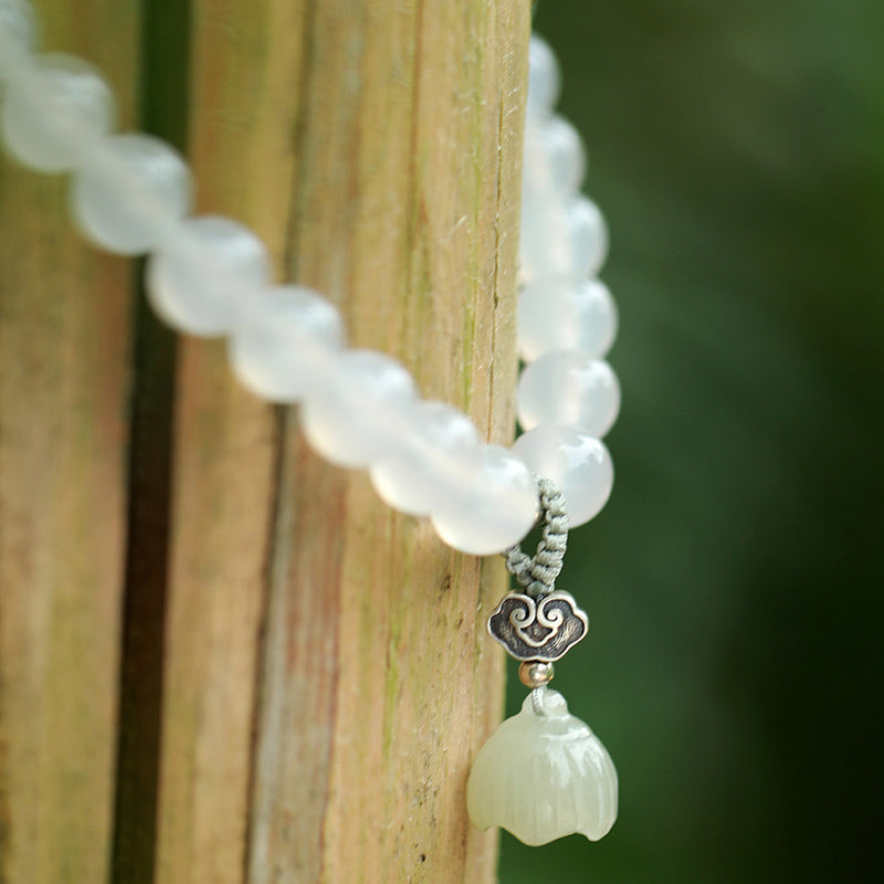 Bracelet de protection en agate blanche et jade lotus