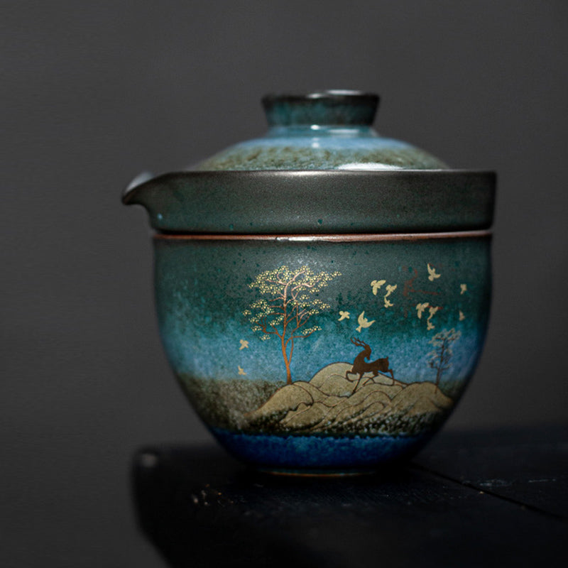 Tasse à thé en céramique avec motif cerf et chat pour une sérénité spirituelle