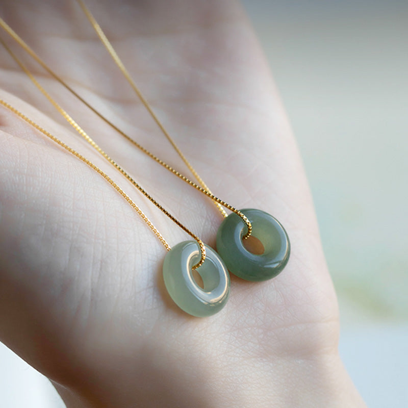 14mm Natural Jade & Cyan Jade Peace Necklace for Luck & Abundance