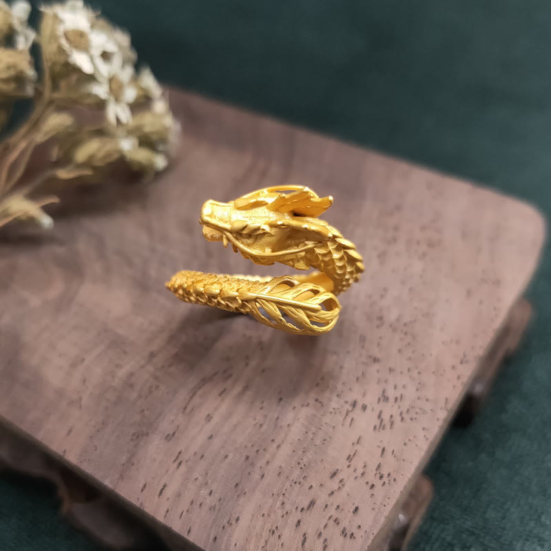 Bague de réussite ajustable en or avec le pouvoir du dragon