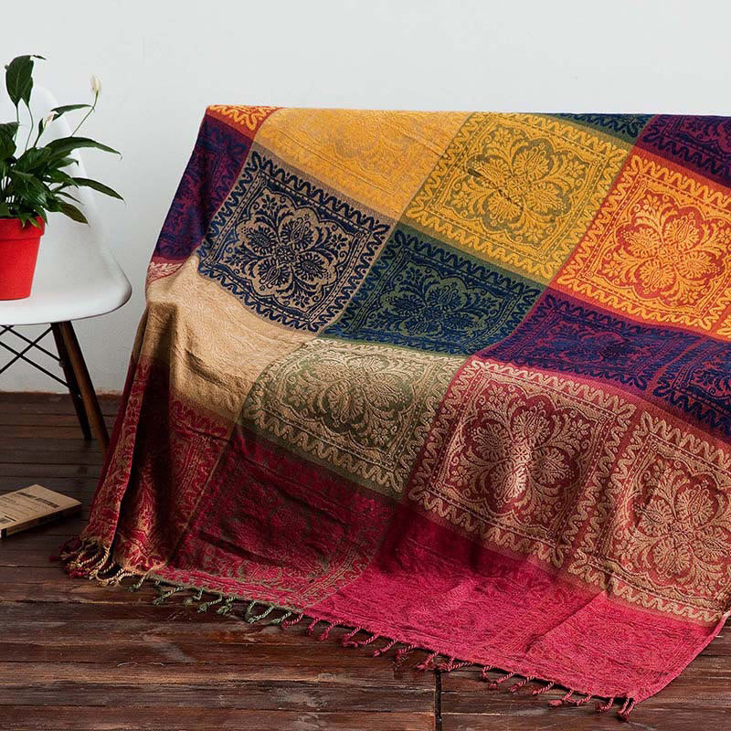 Tibetan Floral Pattern Hand-Dyed Blanket 150x190cm