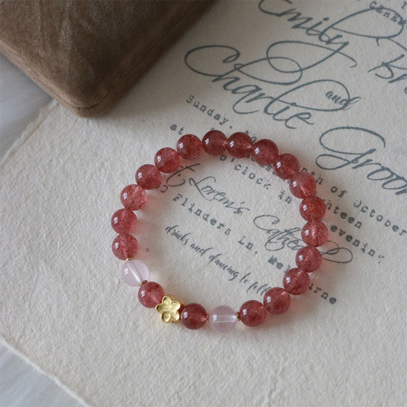 Bracelet Pixiu Fortune en quartz fraise de 8 mm