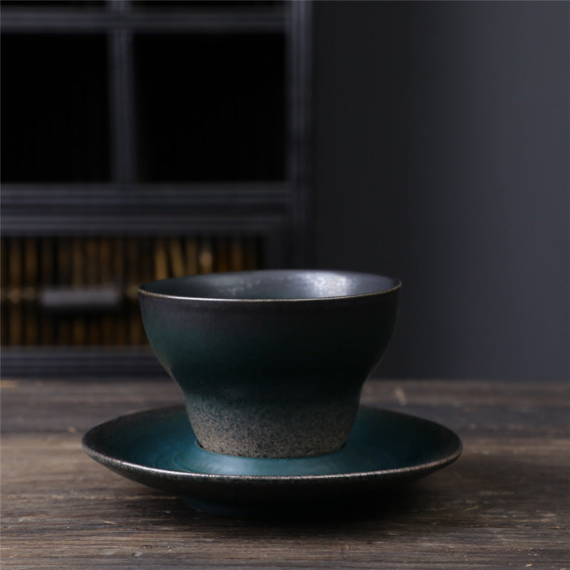 Ceramic Planet Design Coffee Mug with Saucer - Rough Pottery