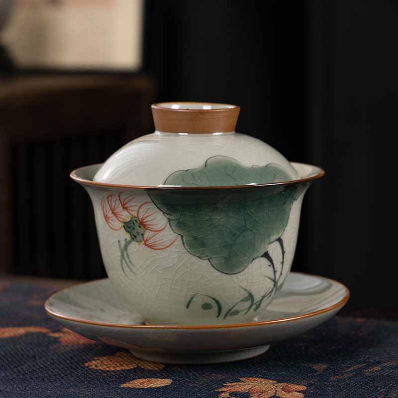 Tasse à thé Gaiwan Zen en céramique motif lotus et poisson koï 140 ml