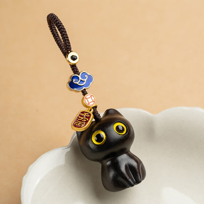 Porte-clés de protection en bois de santal rouge et ébène à petites feuilles