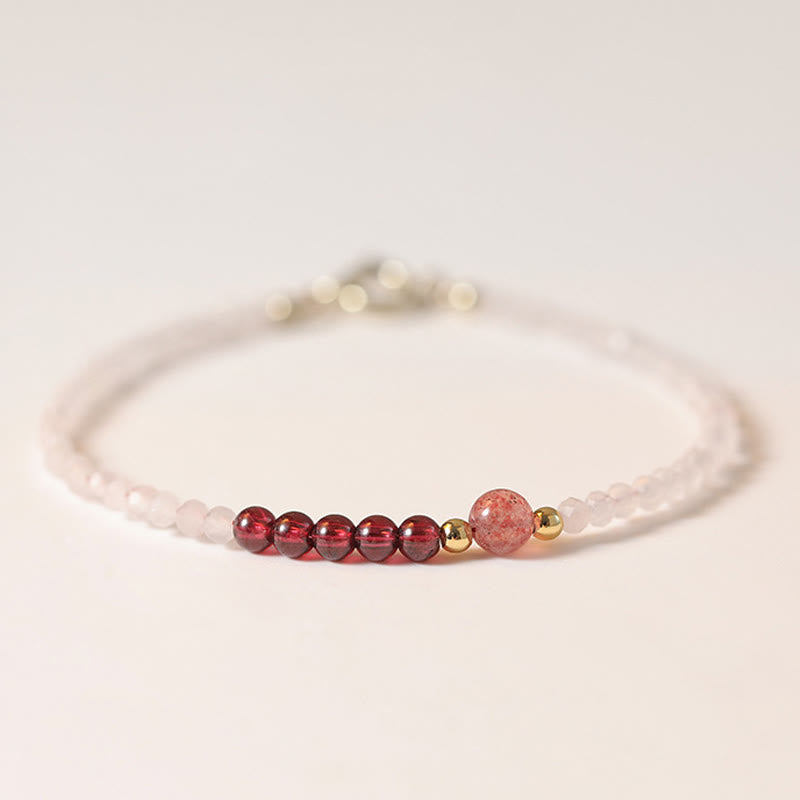 Bracelet de guérison en quartz rose, grenat et quartz fraise de 2 mm