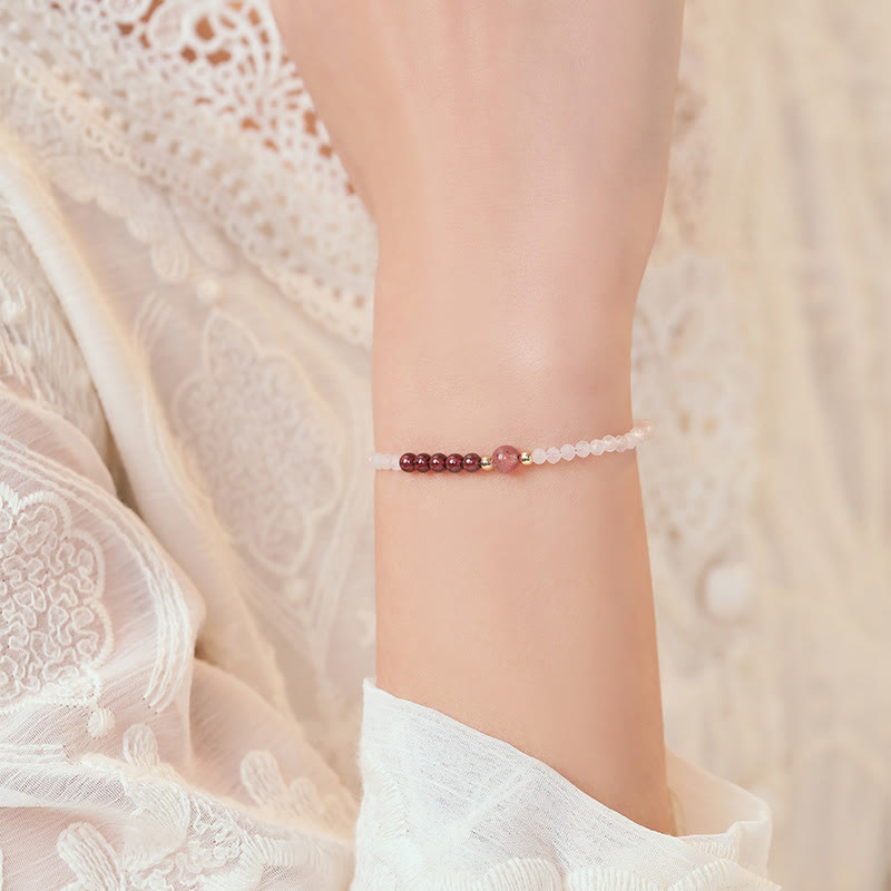Bracelet de guérison en quartz rose, grenat et quartz fraise de 2 mm
