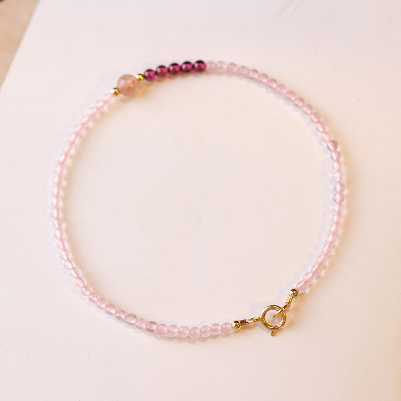 Bracelet de guérison en quartz rose, grenat et quartz fraise de 2 mm