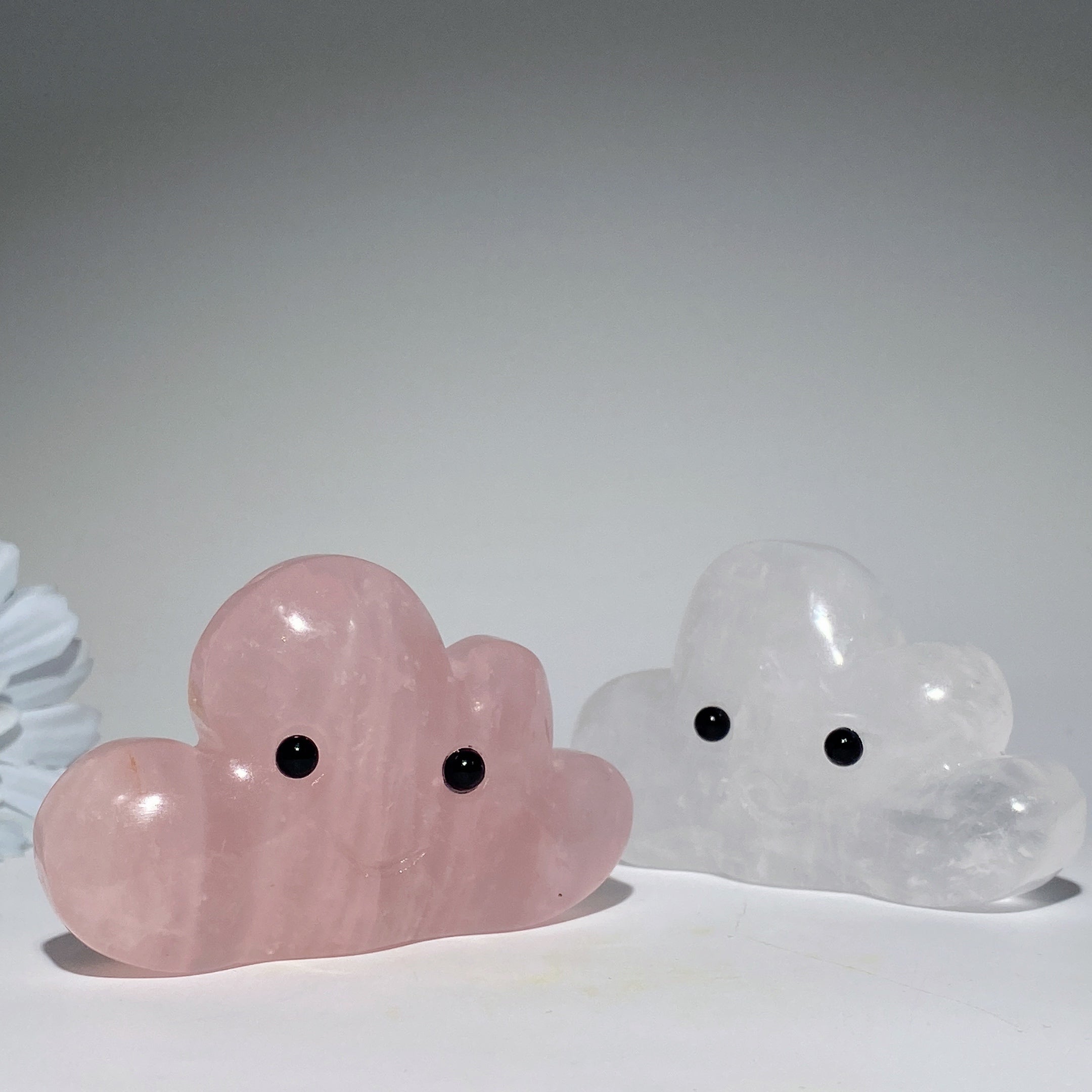 Figurines de nuages en quartz clair et quartz rose de 3,0 pouces
