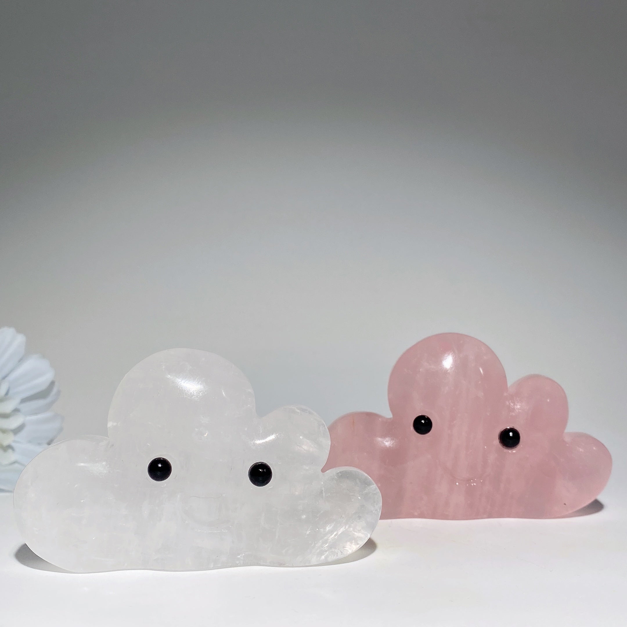 Figurines de nuages en quartz clair et quartz rose de 3,0 pouces