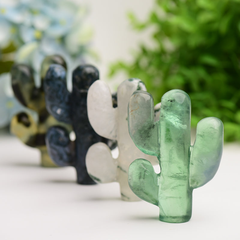 Figurine de cactus en cristal de 7,6 cm sculptée pour la guérison énergétique