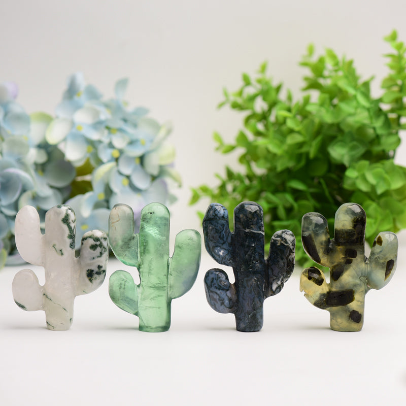 Figurine de cactus en cristal de 7,6 cm sculptée pour la guérison énergétique