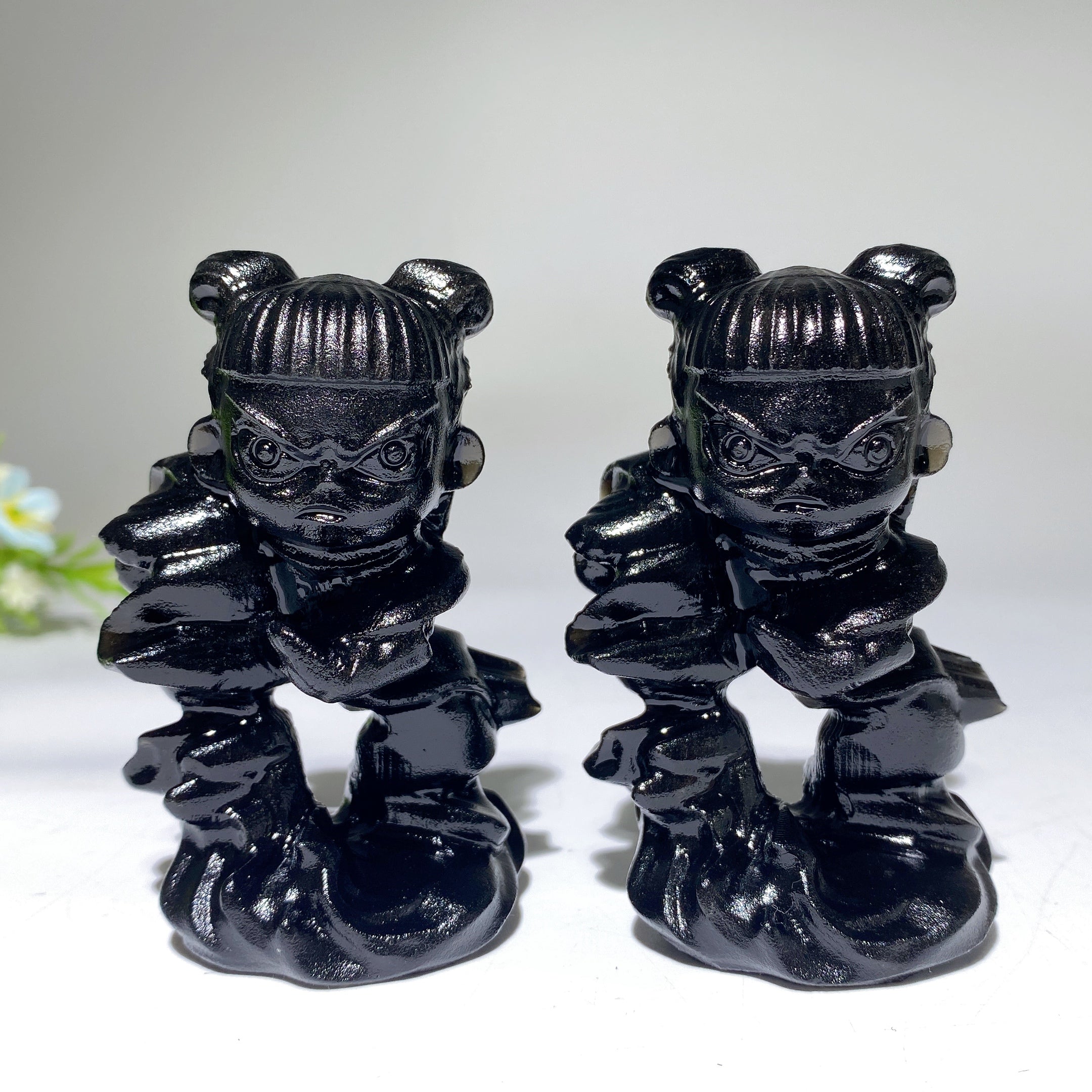 Figurine de guérison en cristal d'obsidienne noire Nezha de 3,1 pouces