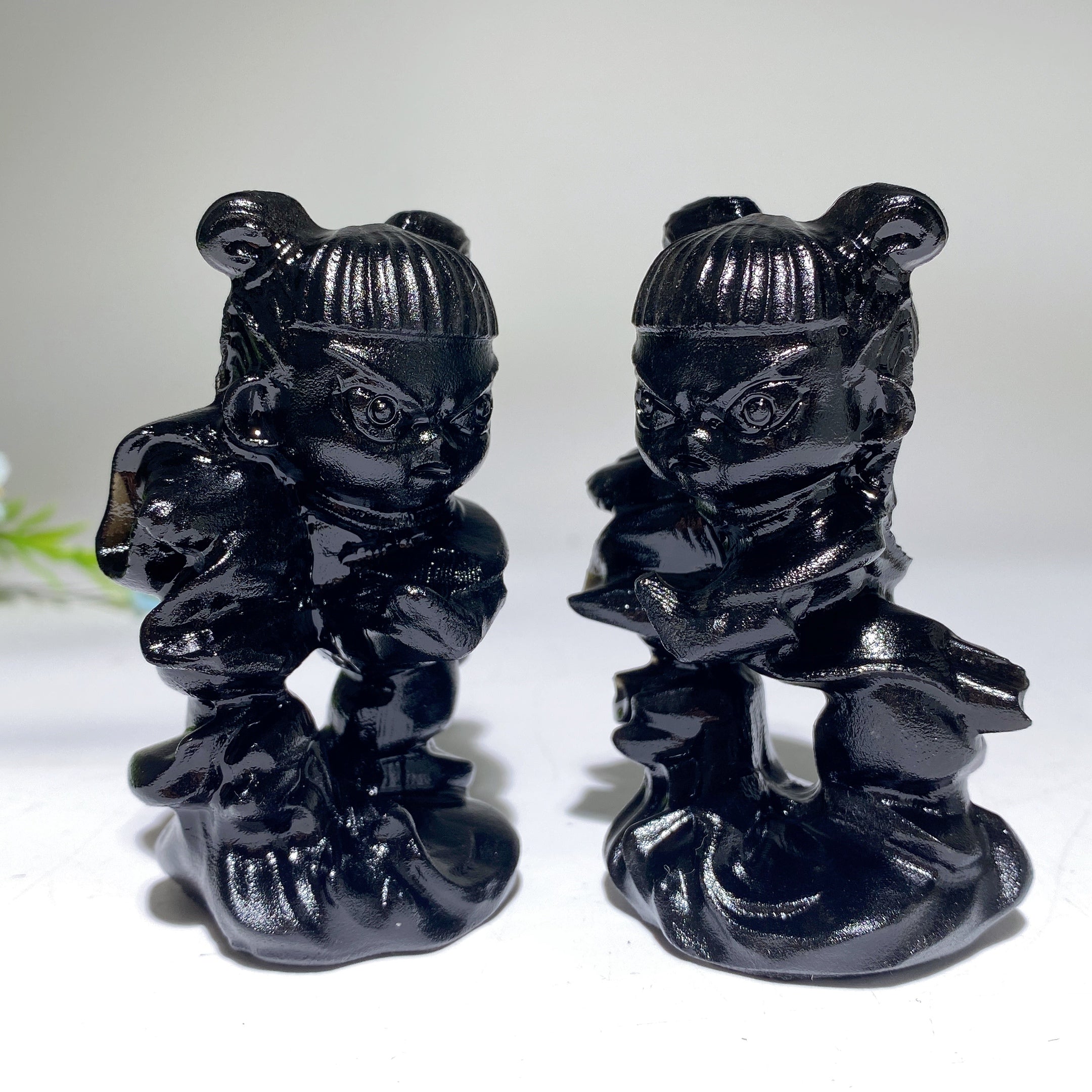 Figurine de guérison en cristal d'obsidienne noire Nezha de 3,1 pouces