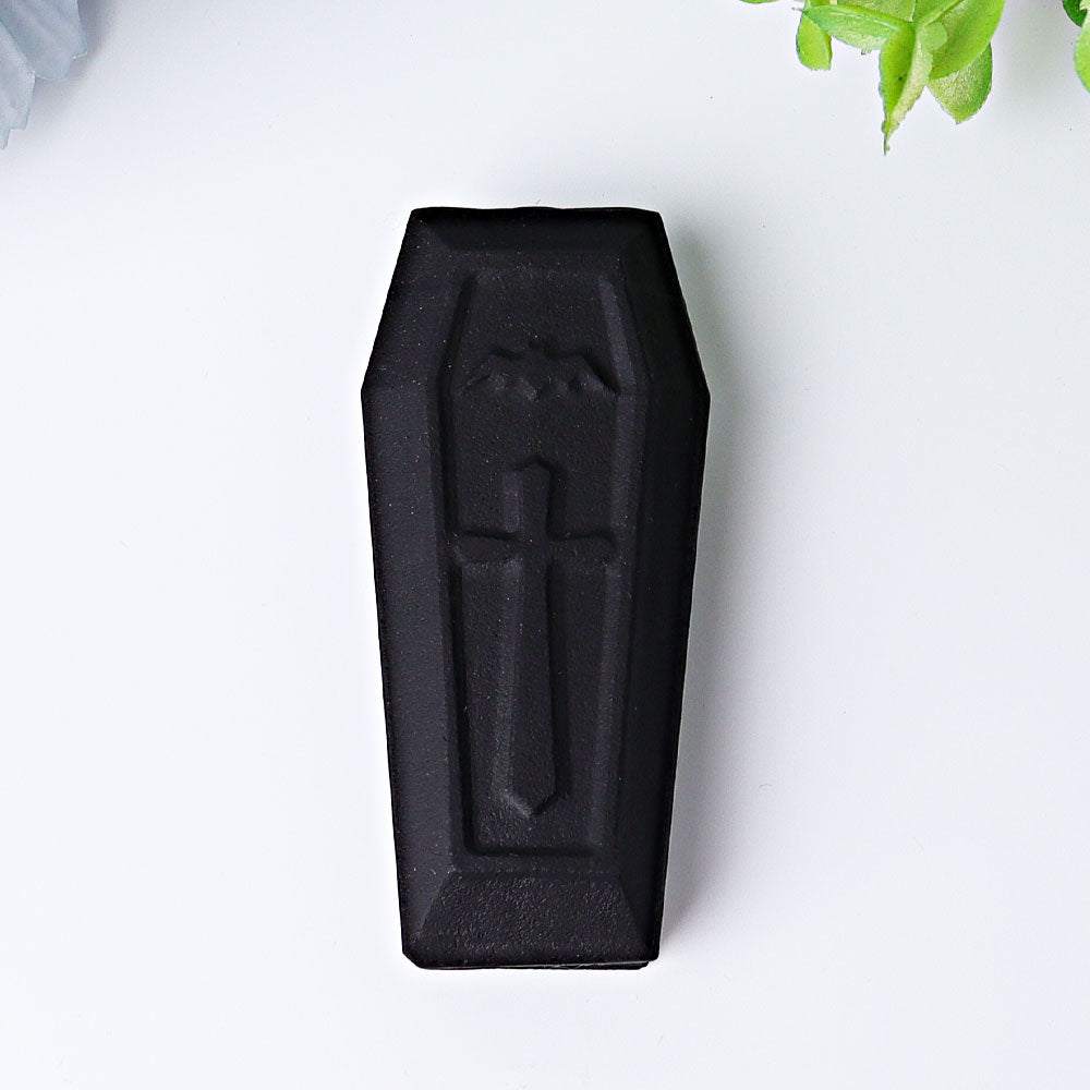 Figurine en cristal de cercueil en obsidienne noire mate de 3,1 pouces