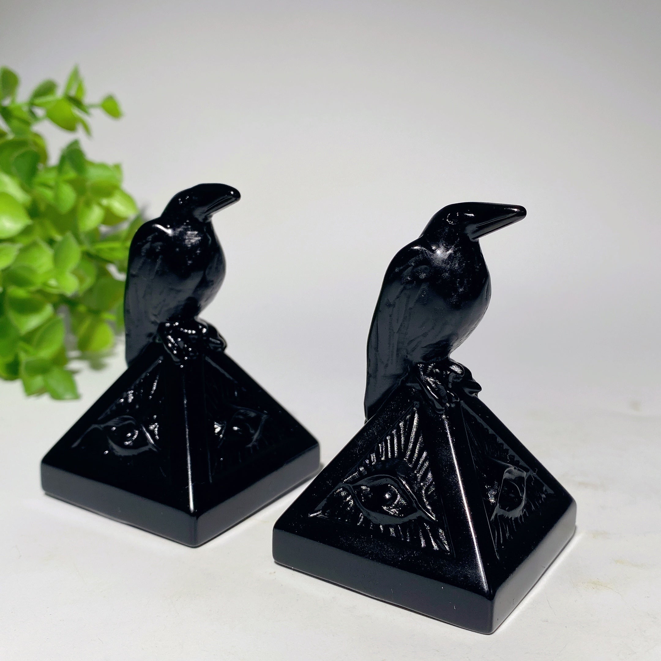 3.1 inch Serpentine & Black Obsidian Raven on Pyramid Crystal