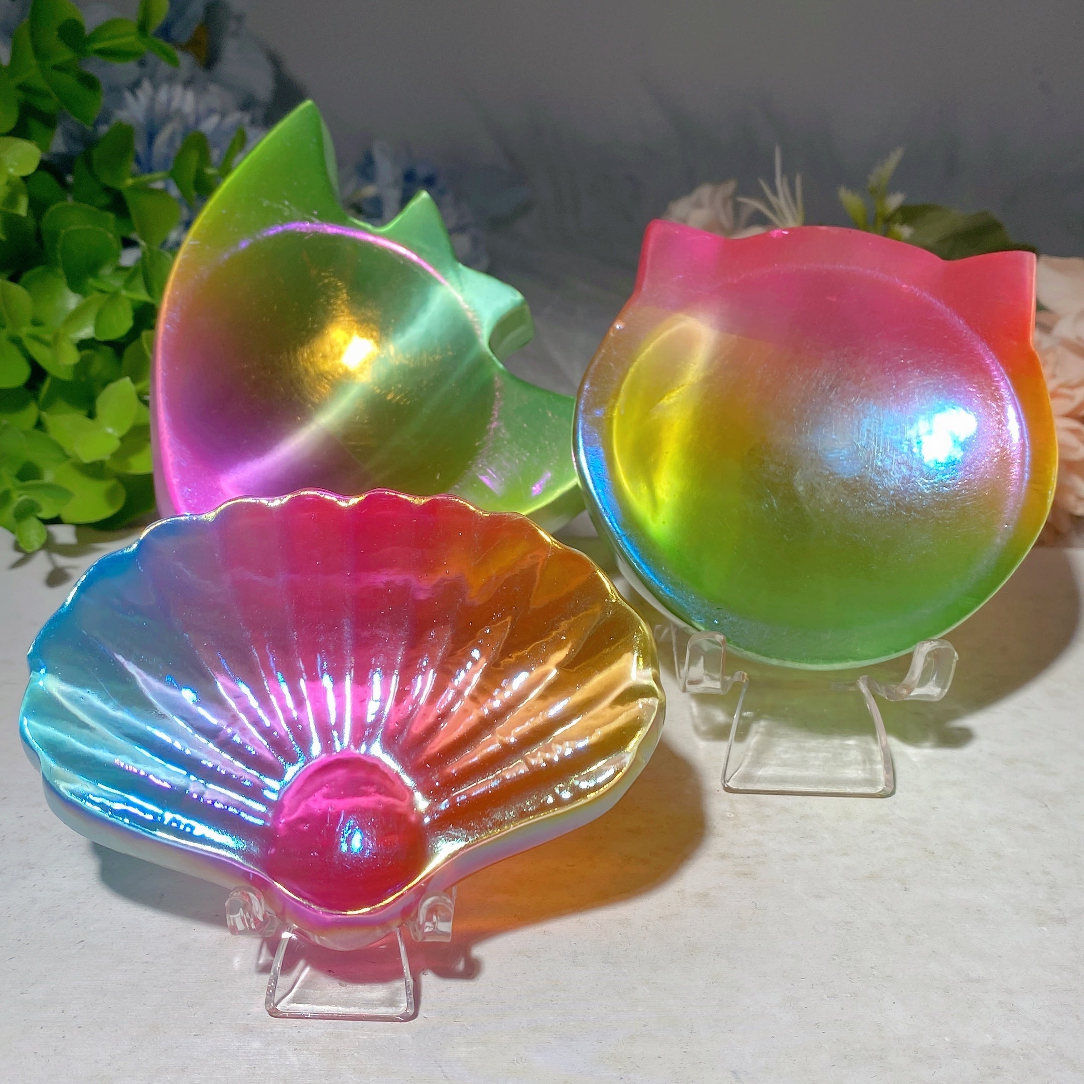 Bol en sélénite coloré Aura de 8,1 à 9,7 cm pour décoration en cristal