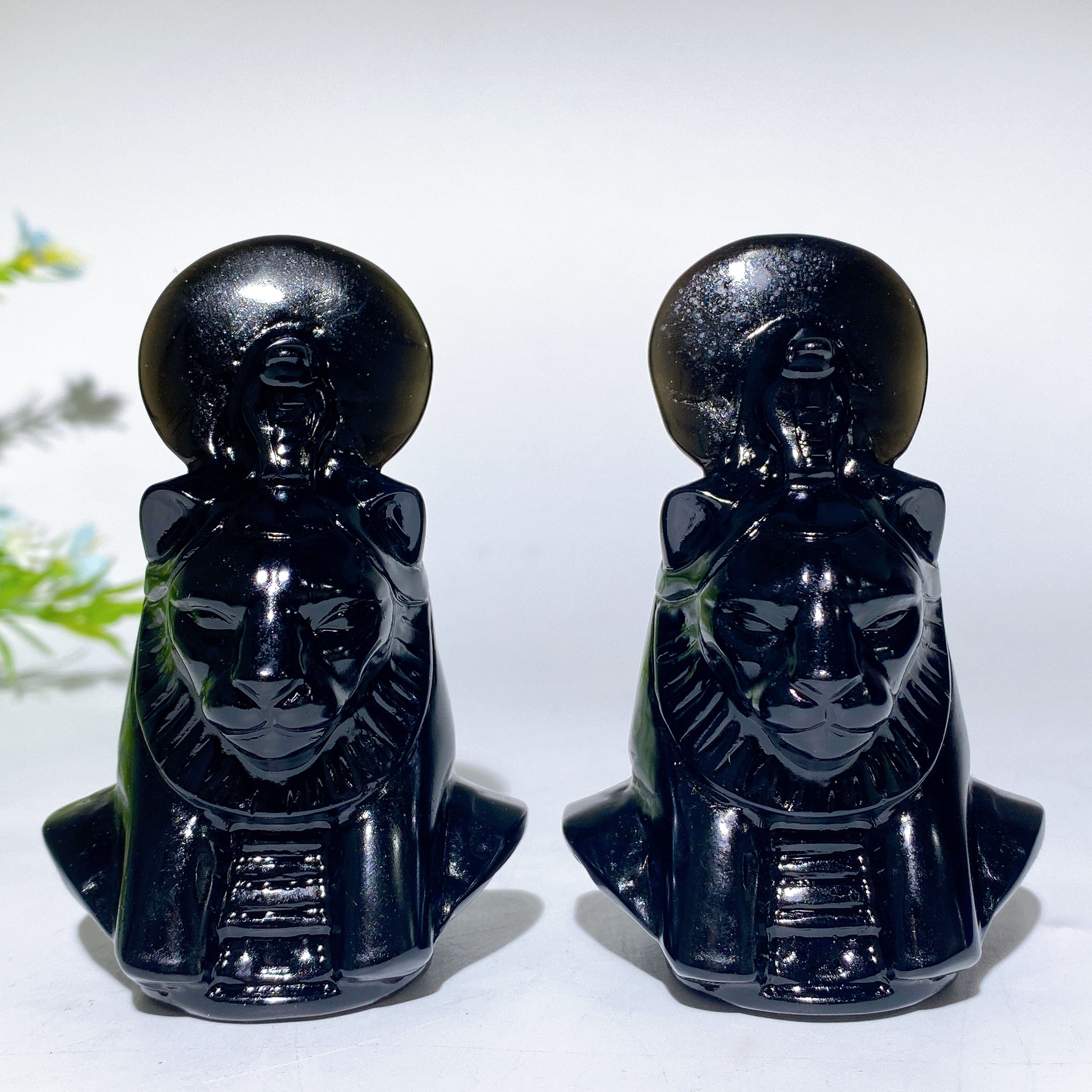 Figurine en cristal Sekhmet d'obsidienne noire de 3,2 pouces