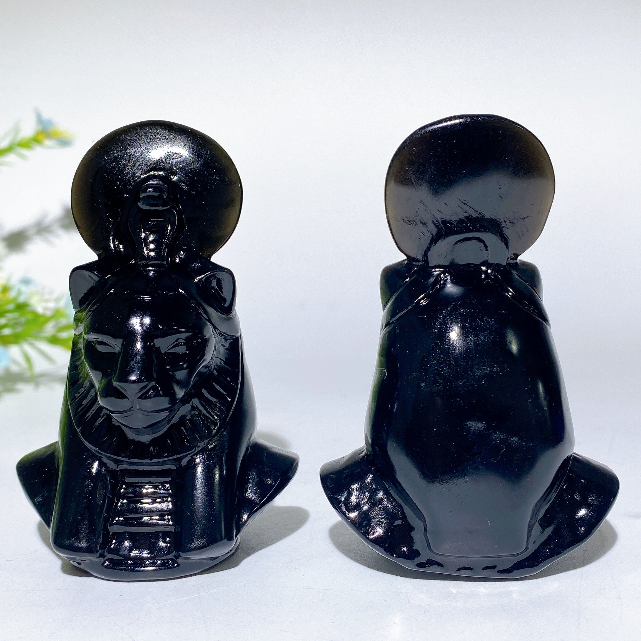 Figurine en cristal Sekhmet d'obsidienne noire de 3,2 pouces
