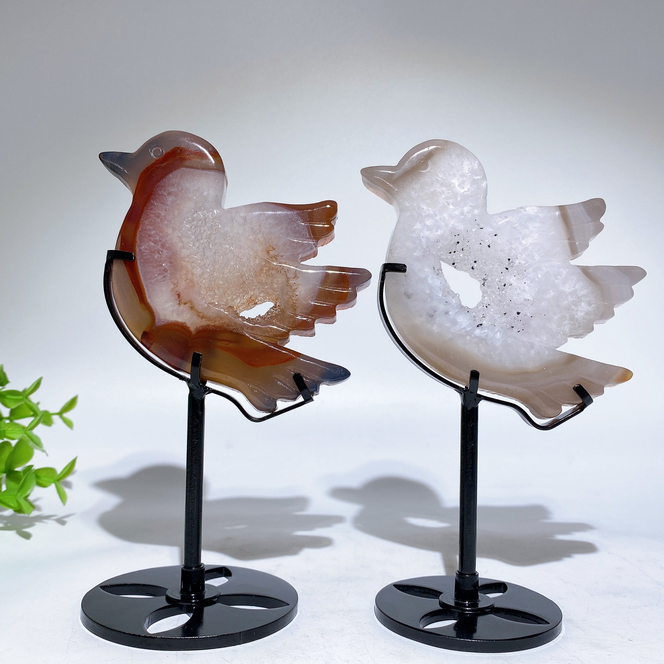Figurine d'oiseau en agate druzy de 8 cm avec support pour la guérison