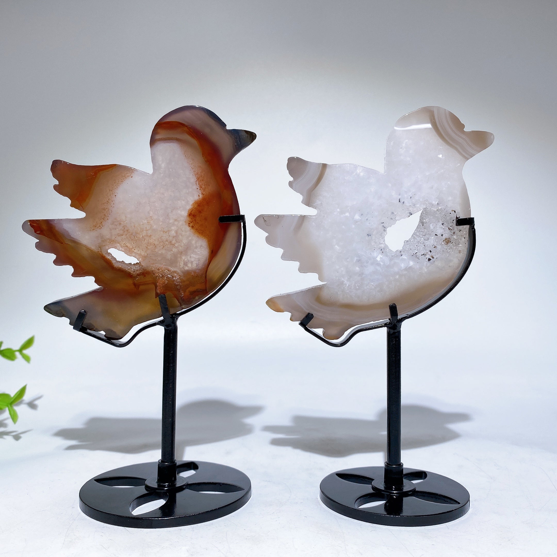 Figurine d'oiseau en agate druzy de 8 cm avec support pour la guérison