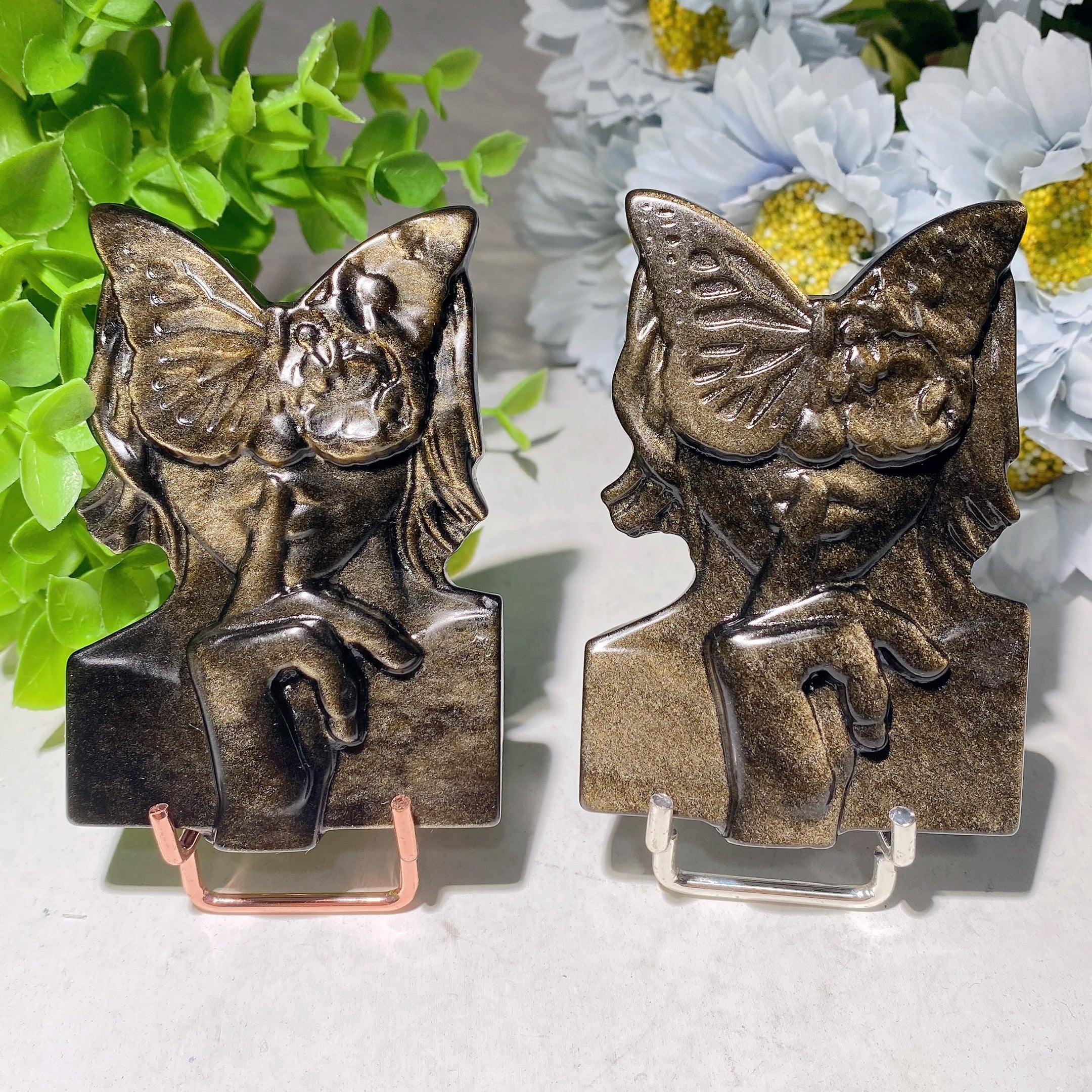 3.2 inch Golden Obsidian Butterfly Fairy Healing Figurine